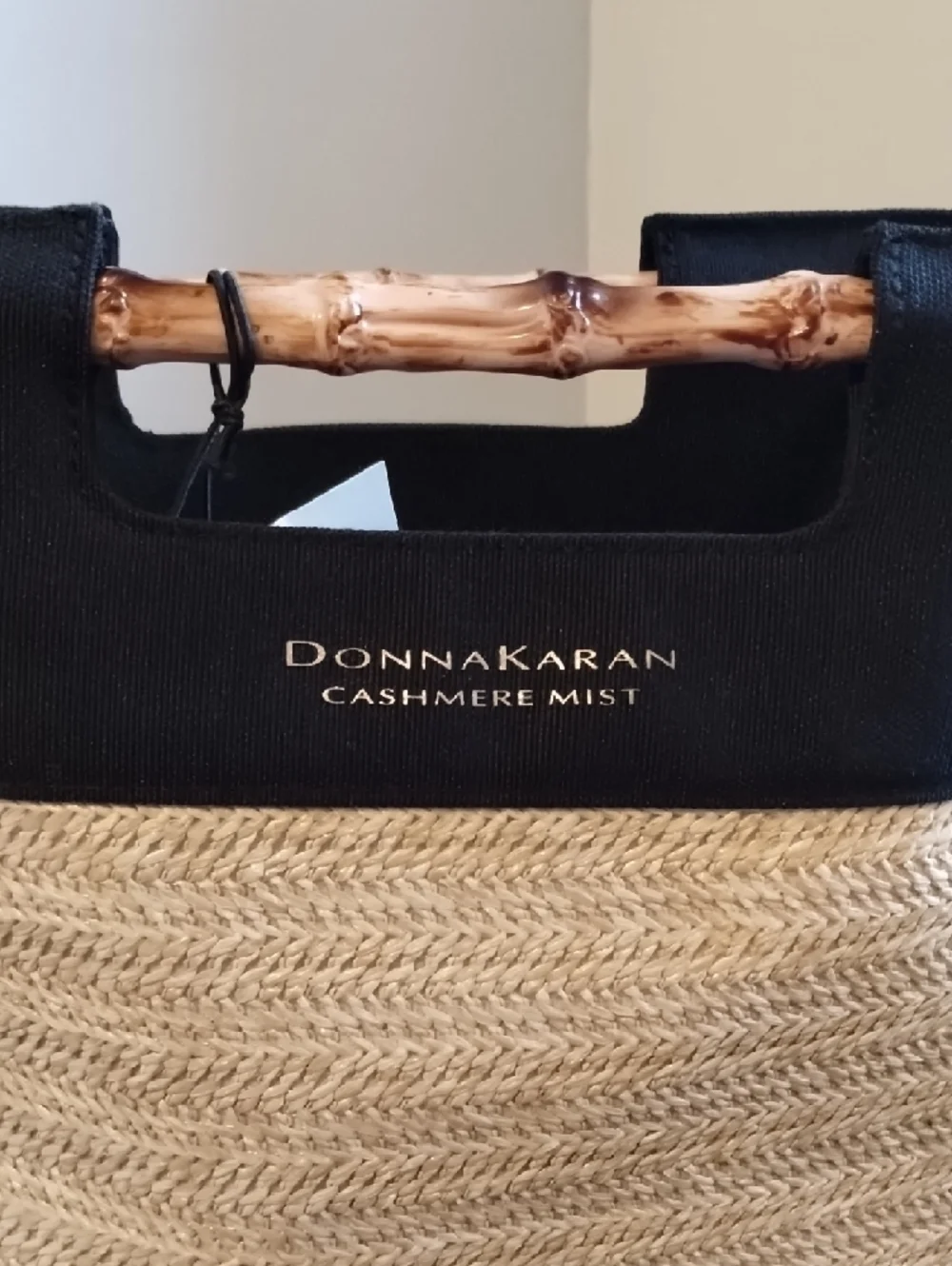 Donna Karan Black & Natural Straw Tote with Bamboo Handles - Picture 2 of 11